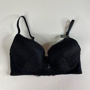Laura Ashley Black Lace Push Up Bra Size 34C